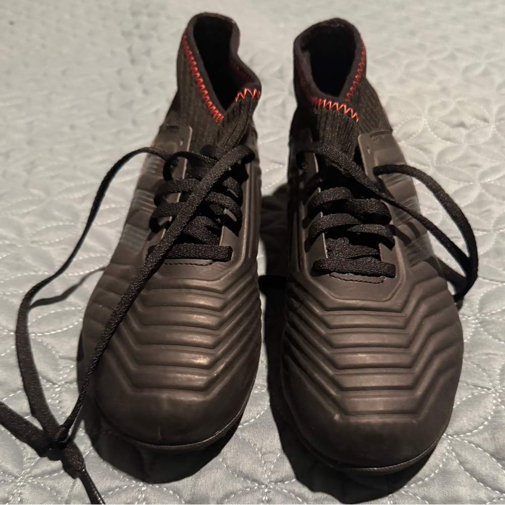 adidas Kids Black Athletic Shoes with Red Accent